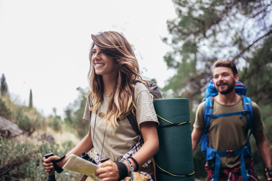 couple hiking on a Maryland birdwatching getaway in Chestertown