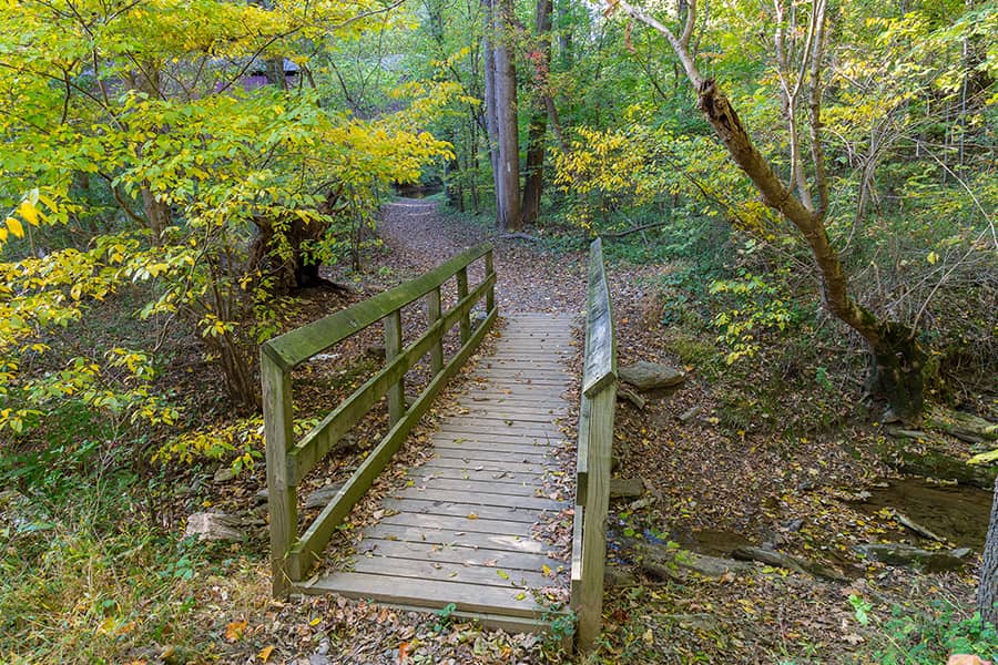 Foot bridge on one of the best hikes in Maryland