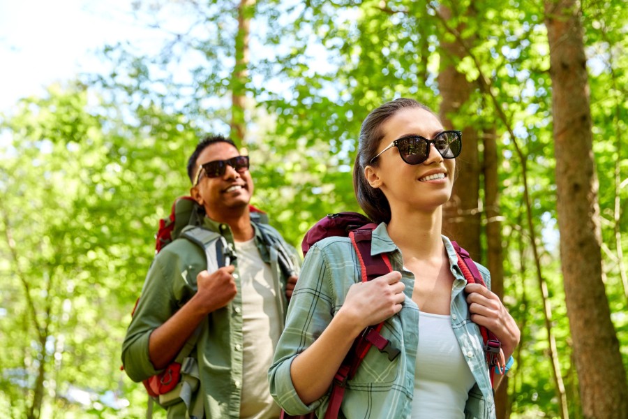 Couple on a hike while on a vacation in Maryland