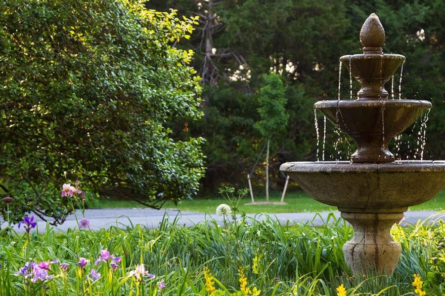 Garden fountain at our romantic getaway in Maryland